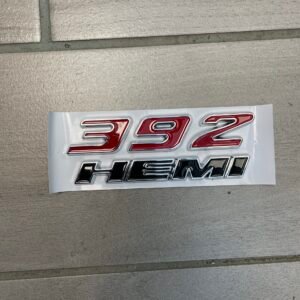 392 Hemi chrome, red + black emblem